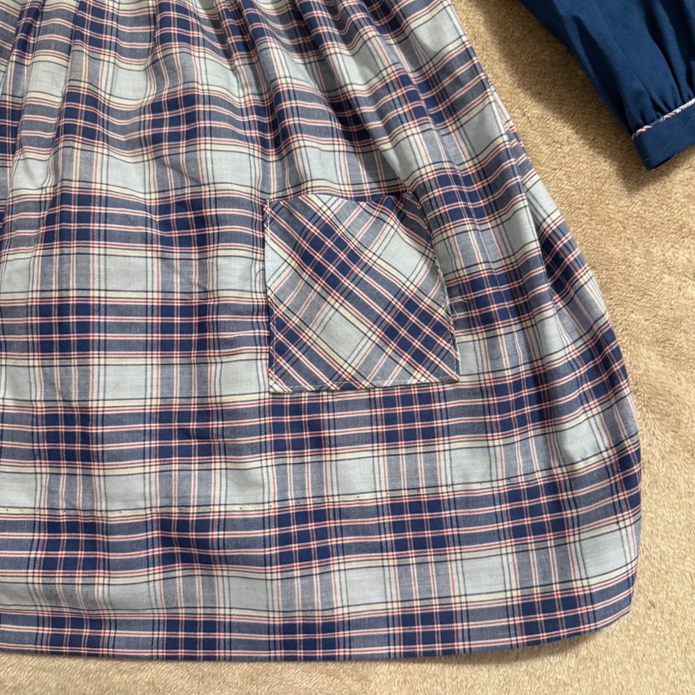 Polly Flinders Vintage Navy Plaid Hand Smocked Dress Girls 6X